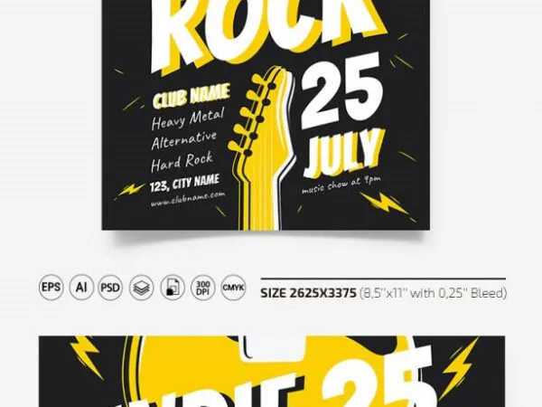 Dark Illustrative Indie Rock Event Flyer Template 1