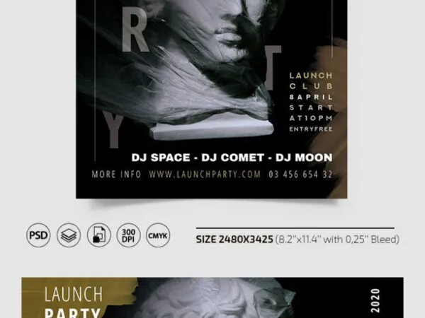 Dark Launch Party Flyer Template with a Facebook Cover 1