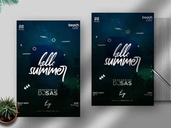 Dark Navy Blue Summer Party Flyer Template 1