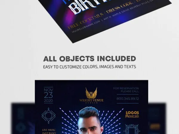 Dark Neon Birthday Party Invitation Flyer Template 1