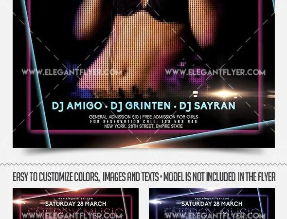 Dark Neon Music Event Flyer and Facebook Cover Template 1