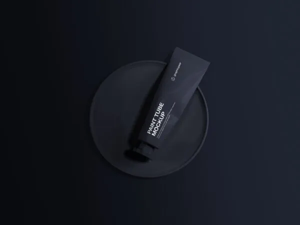 Dark Oil Paint Tube Mockup on a Plate 1