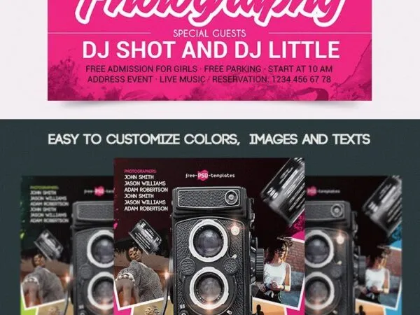 Dark Pink Retro Photography Flyer and Facebook Cover Templates 1