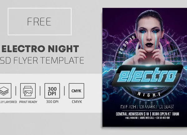 Dark Purple Blue Futuristic Night Party Flyer Template 1