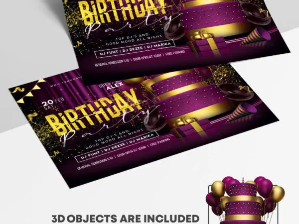 Dark Purple Golden Festive Birthday Party Flyer Templates 1