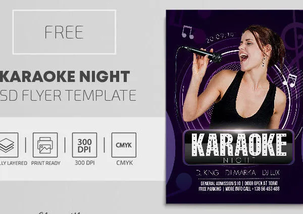 Dark Purple Modern Karaoke Party Flyer Template 1