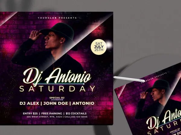 Dark Purple Modern Nightclub Flyer Instagram Banner Template 1