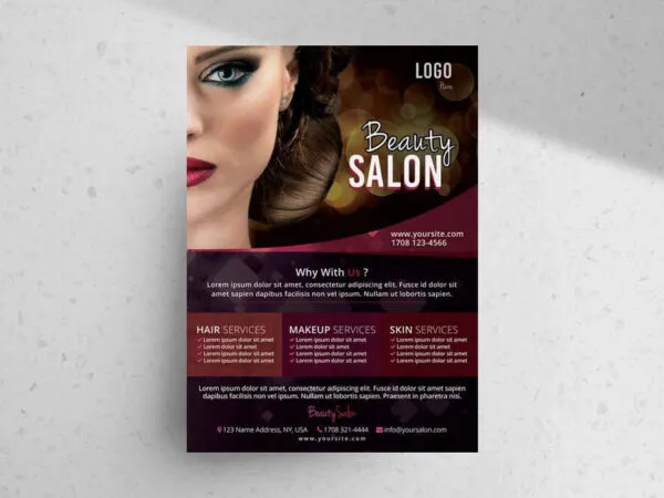Dark Red Abstract Modern Beauty Salon Flyer Template 1