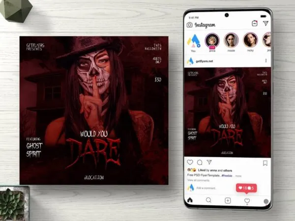 Dark Red Dare To Halloween Flyer Instagram Template 1