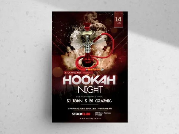 Dark Red and Modern Hookah Night Party Flyer Template 1