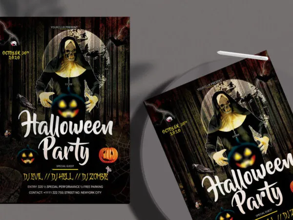 Dark Scary Halloween Party Flyer Template 1