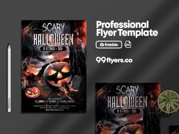 Dark Scary Pumpkin Halloween Party Flyer Template 1