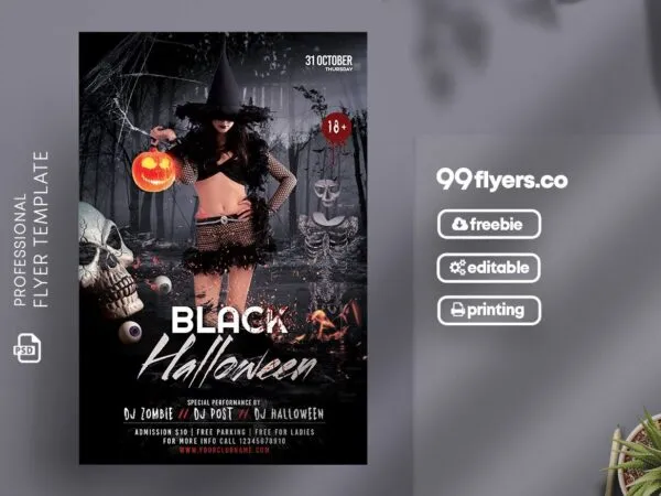 Dark Skeletal Halloween Party Flyer Template 1