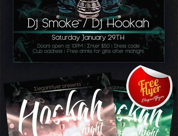 Dark Smoky Hookah Night Flyer and Facebook Cover Template 1