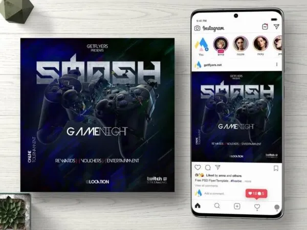 Dark Square Game Night Flyer Instagram Post Template 1