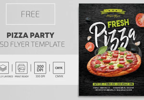 Dark Steamy Pizza Party Flyer Template 1
