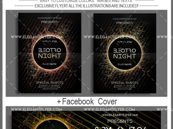 Dark Striped Circle Electro Music Event Flyer and Facebook Cover Template 1