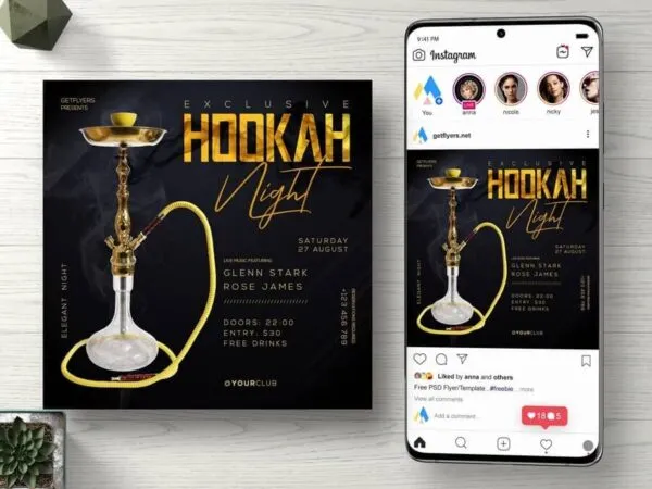 Dark Themed Hookah Night Party Instagram Banner Template 1