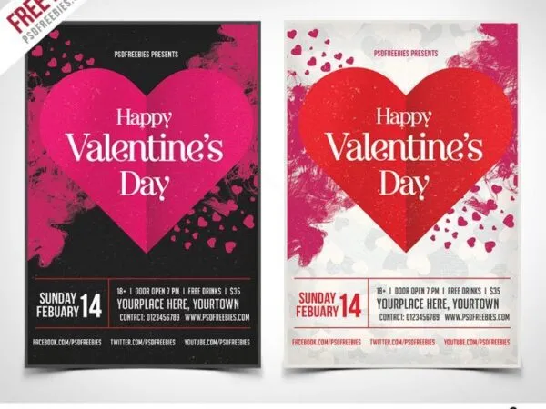 Dark and Light Designs of a Grunge Valentines Day Flyer Template 1