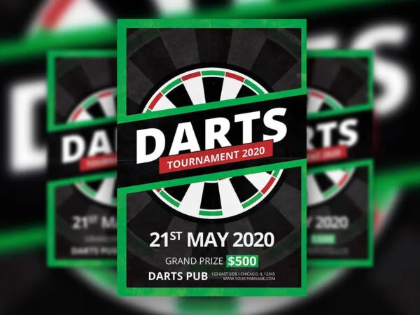 Darts Tournament Flyer Template with Dark Theme 1