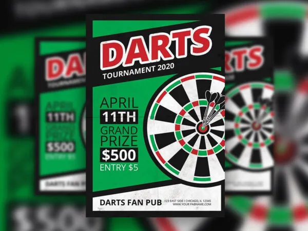 Darts Tournament Flyer Template with Green and Black Theme 1