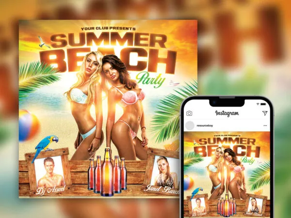 Dazzling Tropical Summer Beach Party Instagram Post Template 1