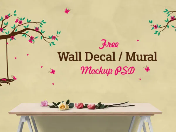 Decal Wall Sticker Mockup with Table and Flowers 1