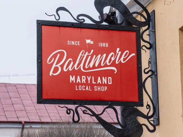 Decorative Rectangular Metal Sign on Wall Mockup 1