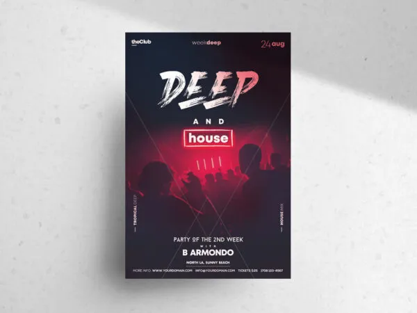 Deep House Party Flyer Template with Black and Red Theme 1