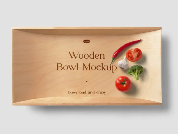 Deep Wooden Bowl Mockup in Top View 1