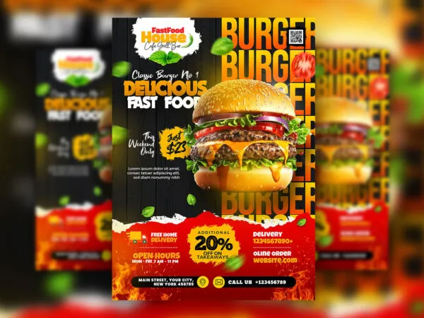 Delicious A4 Fast Food Restaurant Flyer Template 1