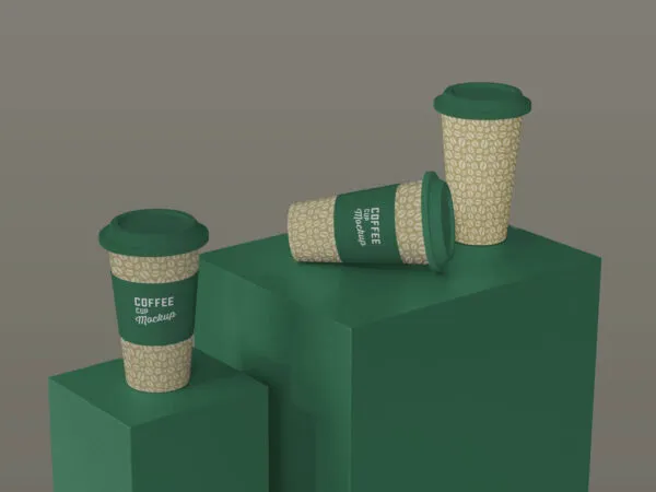 Different Positions of Three Paper Coffee Cups on Stands Mockup 1