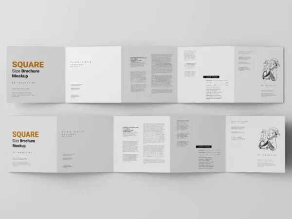 Different Views of 5 Five Fold Square Brochures Mockups 1