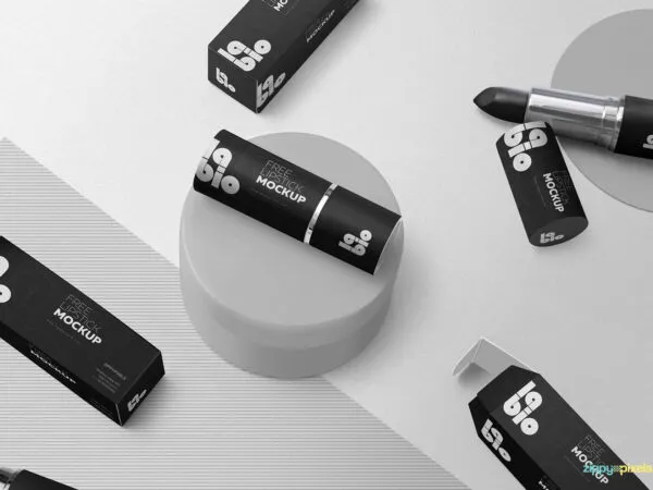 Different Views of Photorealistic Cosmetic Lipstick Packaging Mockup 1