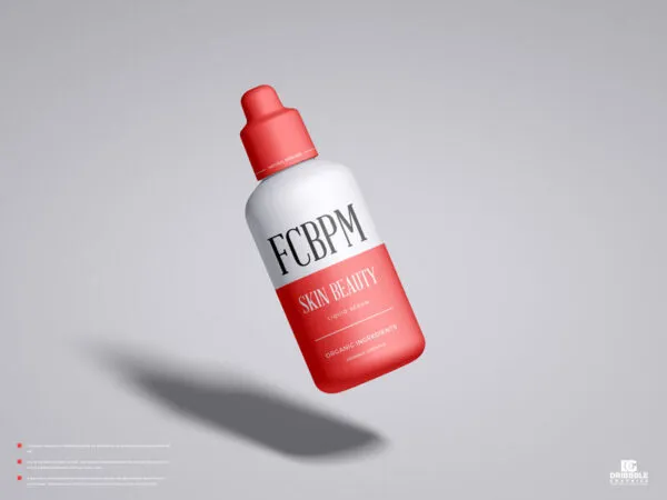 Dispensing Cosmetic Bottle Floating at an Angle in Front View Mockup 1