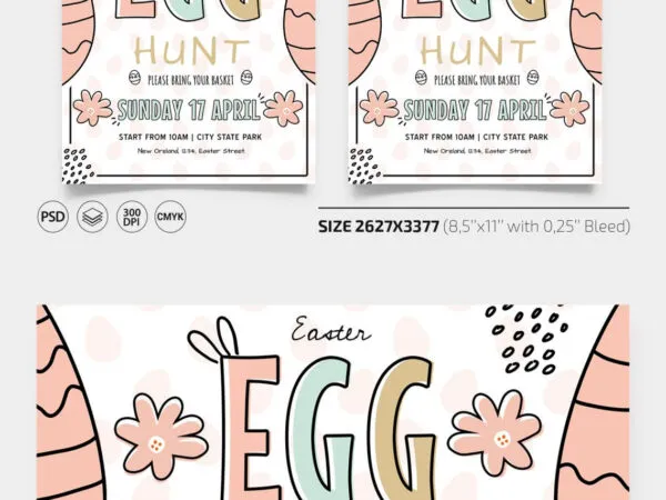 Doodle Illustrative Easter Party Flyer and Facebook Cover Template 1