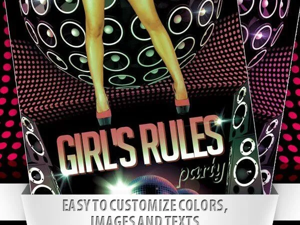Dotted Border Sparkly Girls Party Flyer Template 1