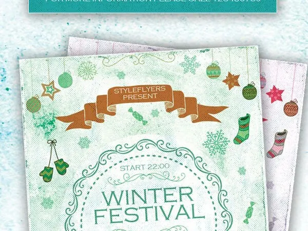 Dotted Festive Cartoon Winter Festival Flyer Template 1