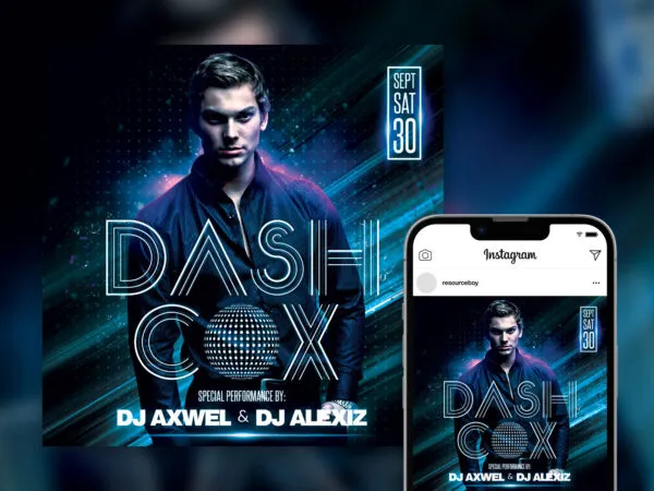 Dotted Futuristic Special Guest DJ Club Party Instagram Post Template 1