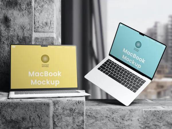 Double MacBook Mockups in Front Show 1