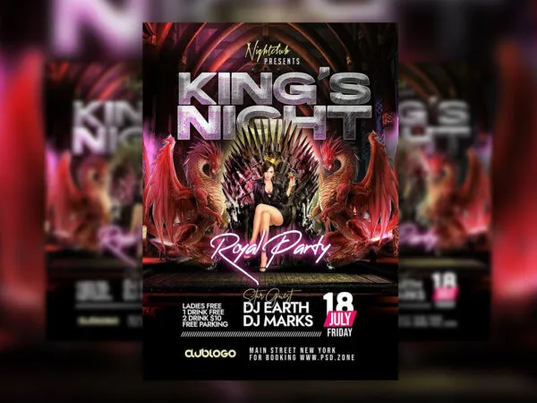Dragon Night Club Royal Party Flyer Template 1