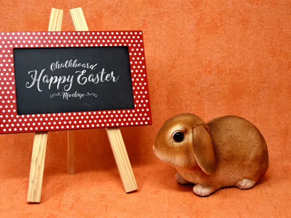 Easter Bunny Along with an Easel Blackboard in Perspective Mockup 1