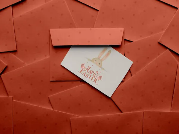 Easter Greeting Card Mockup with Several Envelopes Covering the Floor 1
