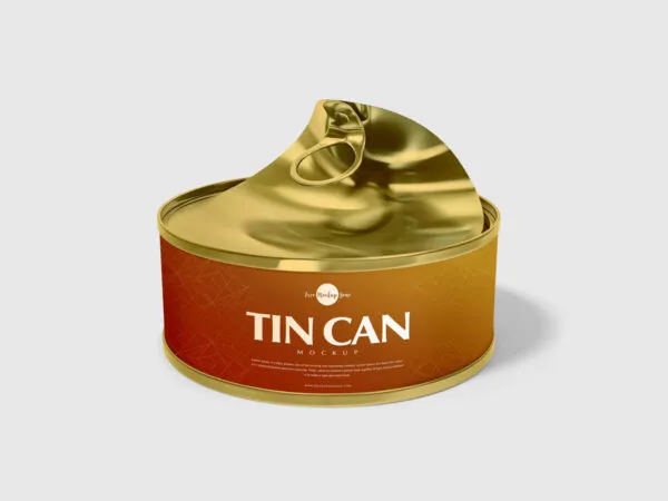 Easy Open Tin Can Placed at the 34 Angle View Mockup 1