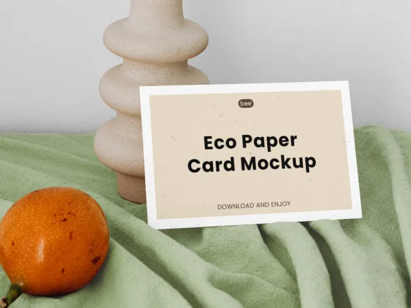 Eco Paper Card Mockup on Blanket in Front Sight 1