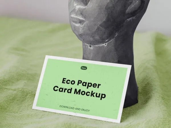 Eco Paper Card Mockup with Statue in Perspective Sight 1