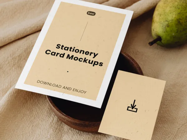 Eco Paper Stationery and Card Mockup in Perspective Sight 1
