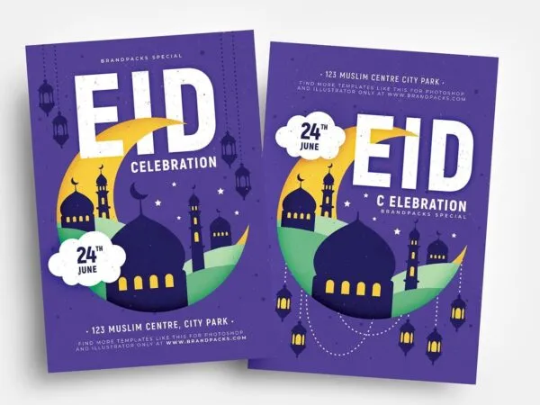 Eid Flyer Template with Crescent Moon and Purple Theme 1