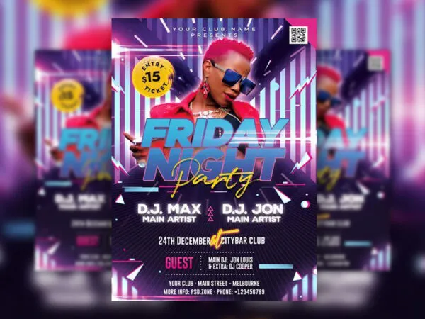 Electro Friday Night DJ Announcement Flyer Template 1