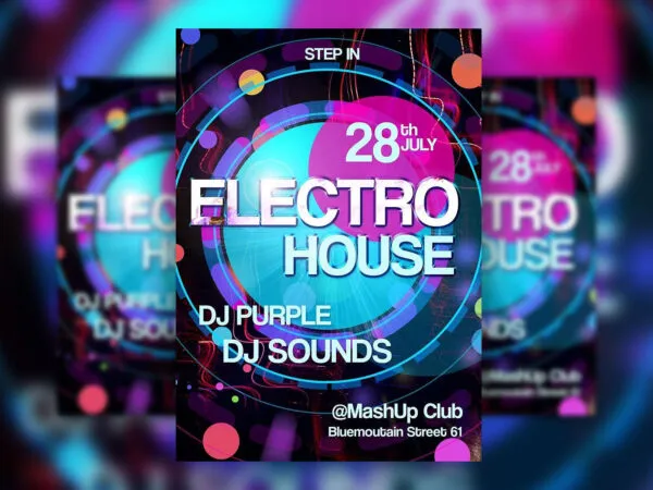Electro House Party Flyer Template with Colorful Theme 1